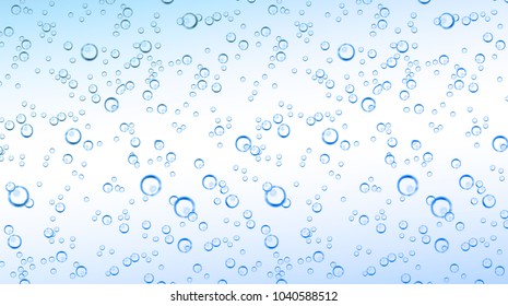 Vector Realistic Blue Water, Soda, Transparent Carbonated Drink With Bubbles Close Up Illustration. CO Sparklings On White Isolated Background. Poster, Banner Design Element