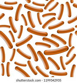 Vector Realistic Boiled Sausage Seamless Pattern on White Background. Street Fast Food.