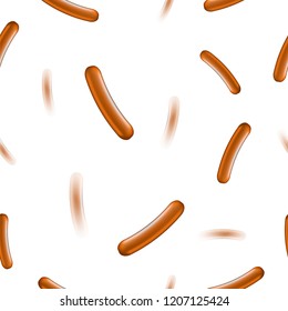 Vector Realistic Boiled Sausage Seamless Pattern on White Background. Street Fast Food.