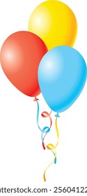 Vector realistic border with colorful flying balloons - celebration, decoration on white background