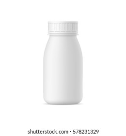 Vector realistic bottle of yogurt. Mock up of milk plastic bottle on white background