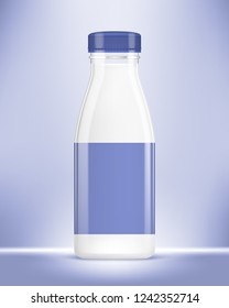 Vector realistic bottle of yogurt on blue background