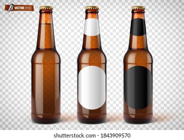 Botellas vectoriales realistas de cerveza sobre fondo transparente