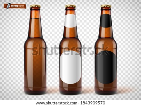 Vector realistic bottles of beer on transparent background