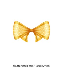 Vector realistic bow. Golden sparkling festive ribbon. Vector isolated shining decorative tape