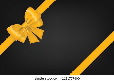 Vector realistic bow isolated on black background. Golden gift bow for card.