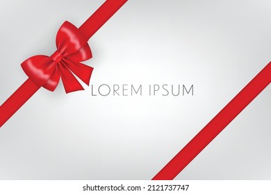 Vector realistic bow isolated on black background. Red gift bow for card.