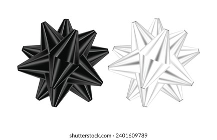 Vector realistic bows of black and white colors for decoration.