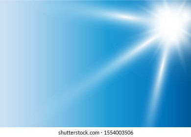 vector realistic bright flare of sun flare on blue sky