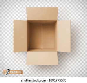 Caja de cartón marrón realista vectorial sobre fondo transparente