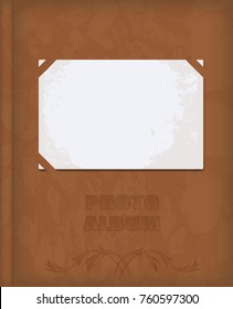 vector realistic brown leather vintage cover photo album with ornament and inserted a clean old photos