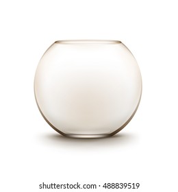Vector Realistic Brown Transparent Glass Smooth Empty Fishbowl Aquarium Isolated on White Background