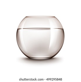 Vector Realistic Brown Transparent Shiny Glass Fishbowl Aquarium with Water without Fish Isolated on White Background