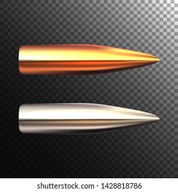 Vector realistic bullet isolated on transparent background. 