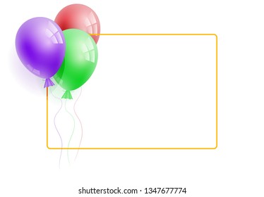 Vector realistic bunch of colorfull helium balloons on white background. Concept for greeting card, invitation, poster, offer. Frame for the text. Three-dimensional illustration. Eps 10.