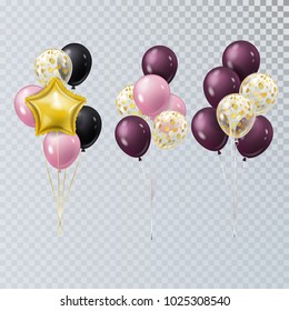 Vector Realistic Bunch Helium Balloons Isolated.