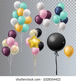 Vector Realistic Bunch Helium Balloons Isolated.