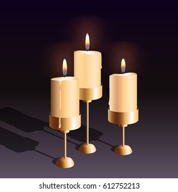 Vector realistic burning candles.