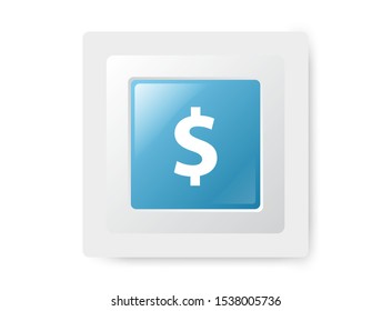 Vector realistic button with dollar currency symbol.