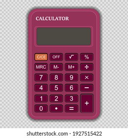 Vector realistic calculator pink isolated on transparent background, design template.