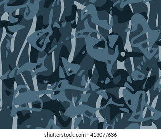 Vector realistic camouflage pattern background editable. Night urban dark black concrete grey camouflage
