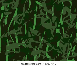 Vector realistic camouflage pattern background editable.  Jungle rain green deep forest camouflage pattern.