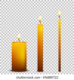 Vector realistic candle icon set isolated on transparent background. Design templates. EPS10.