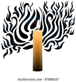 vector realistic candle isolated on white background with dark smoke pattern