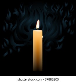 vector realistic candle on dark background with smoke