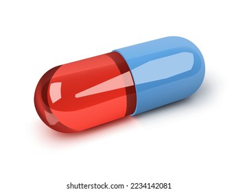 Vector realistic capsule pill with shadow isolated on white background. 3d vector capsule