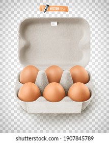Vector realistic cardboard egg box on transparent background