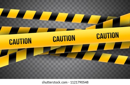 Vector realistic  caution, police, danger lines or tapes on transparent background.