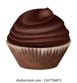 Vector realistic chocolate cupcake, muffins with cream. 3d icon stock illustartion