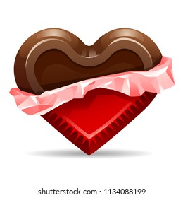 vector realistic chocolate heart, sweets. wrapper candy.