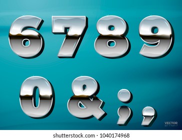 Vector realistic chrome letters with landscape relection, on a bright blue car background.  Set 7 from 7, search others in portfolio.