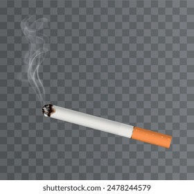 Ilustración realista del cigarrillo del Vector con el humo aislado en el fondo gris oscuro