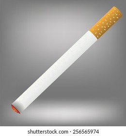 Vector Realistic cigarette  on a grey background. Cigarette burns.     
