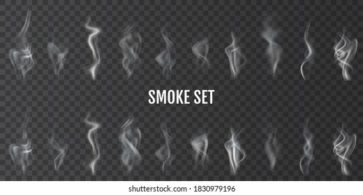 Vector realistic cigarette smoke waves.