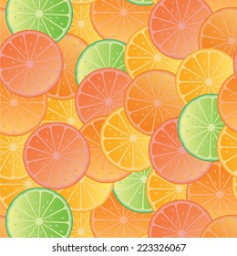 Vector realistic citrus, lemon, lime, grapefruit seamless pattern