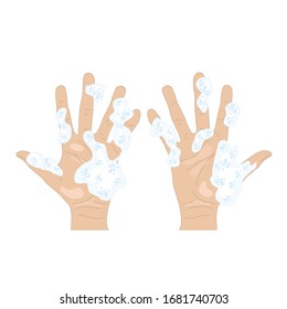 Vector realistic clear hands with soap, left and right hand. Hands washing