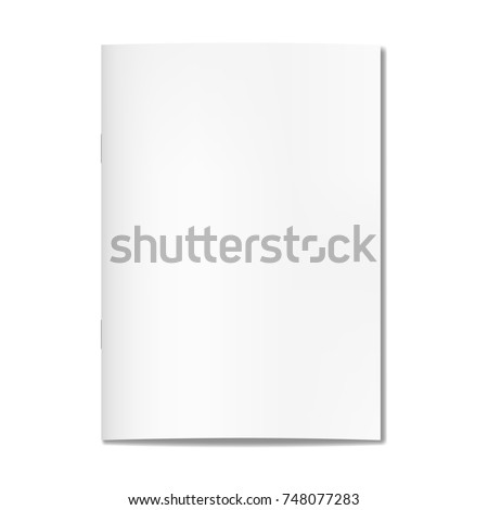 Vector realistic closed book, journal or magazine cover mockup with sheet of A4. Blank front or cover page of sketchbook or notepad template for catalog, brochure design 
