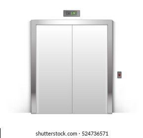 Vector Realistic Closed Chrome Metal Office Building Elevator Doors Isolated on Background