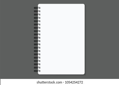 Vector realistic closed notebook. Vertical blank copybook with metallic silver spiral. Template (mock up) of organizer or diary isolated.