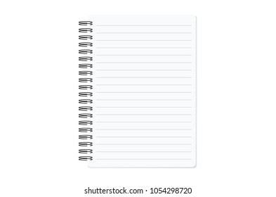 Vector realistic closed notebook. Vertical blank copybook with metallic silver spiral. Template (mock up) of organizer or diary isolated.