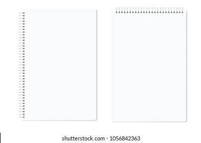 Vector realistic closed notebook. Vertical blank copybook with metallic silver spiral. Template (mock up) of organizer or diary isolated.