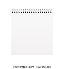 Vector realistic closed notebook. Vertical blank copybook with metallic silver spiral. 