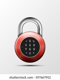 Vector realistic closed padlock. Steel Mechanical Combination lock. Privacy illustration. Enter the PIN code. Electronic lock icon. Reliable Protection badge. Code combination symbol