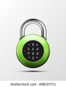 Vector realistic closed padlock. Steel Mechanical Combination lock. Privacy illustration. Enter the PIN code. Electronic lock icon. Reliable Protection badge. Code combination symbol