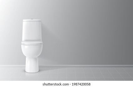 Vector realistic closed white modern ceramic toilet