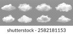Vector realistic cloud, smoke or fog on isolated transparent background. Cloud png. Smoke png